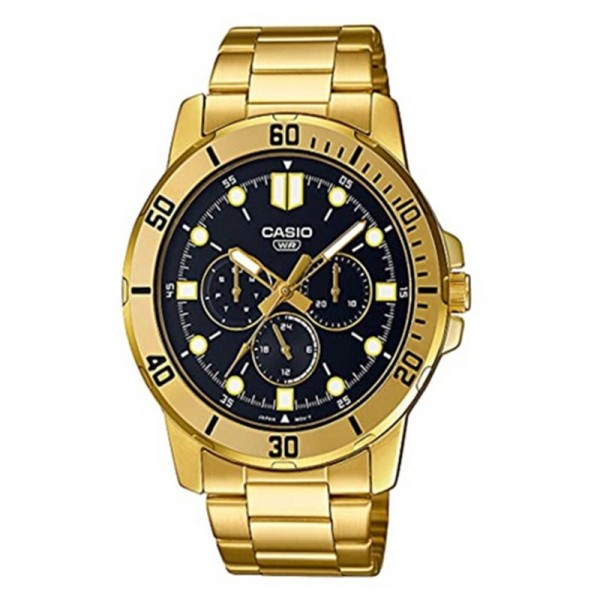 Casio Analog Black Dial Gold Band Watch for Men - MTP-VD300G-1EUDF