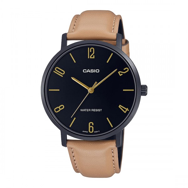 Casio Analog Black Dial Leather Band Watch for Men - MTP-VT01BL-1BUDF