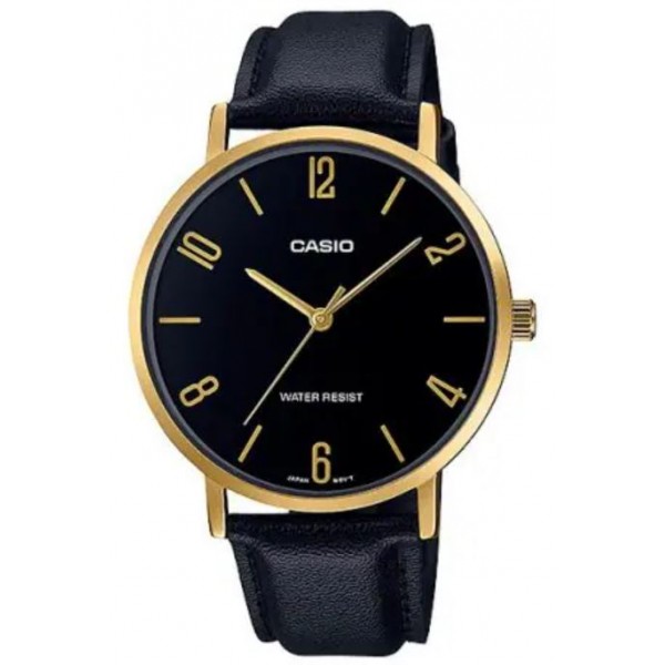 Casio Analog Black Dial Leather Band Watch for Men - MTP-VT01GL-1B2UDF