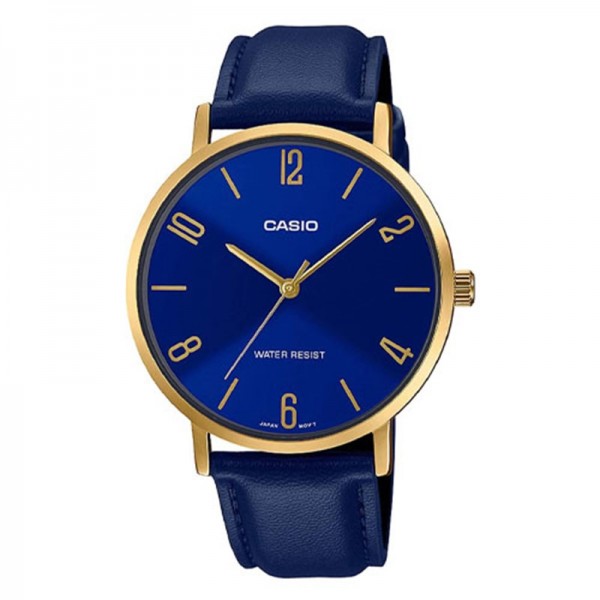 Casio Analog Blue Dial Leather Band Watch for Men - MTP-VT01GL-2B2UDF