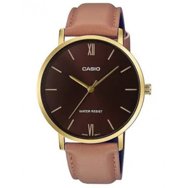 Casio Analog Brown Dial Leather Band Watch for Men - MTP-VT01GL-5BUDF