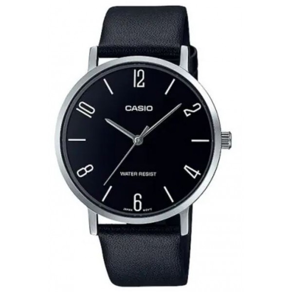 Casio Analog Black Dial Leather Band Watch for Men - MTP-VT01L-1B2UDF