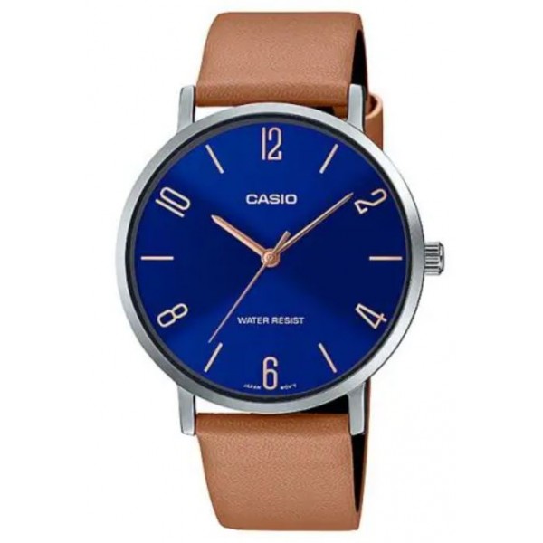 Casio Analog Blue Dial Leather Band Watch for Men - MTP-VT01L-2B2UDF