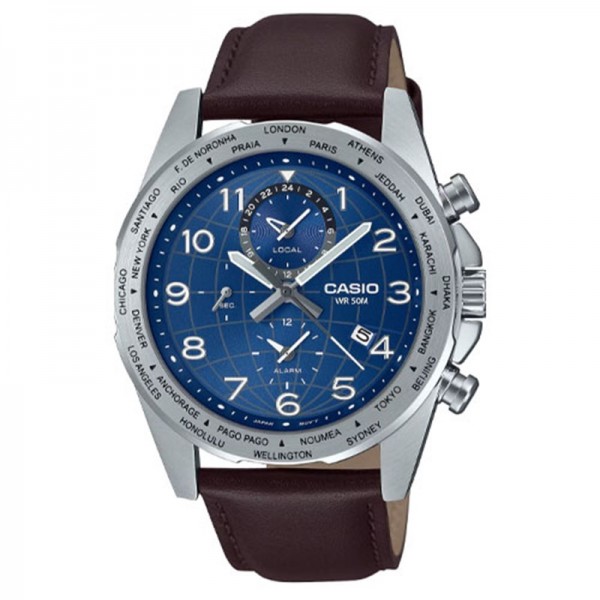 Casio Analog Blue Dial Leather Band Watch for Men - MTP-W500L-2AVDF