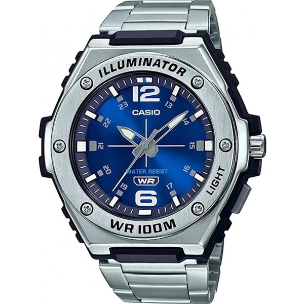 Casio Analog Blue Dial Stainless Steel Band Watch for Men - MWA-100HD-2AVDF