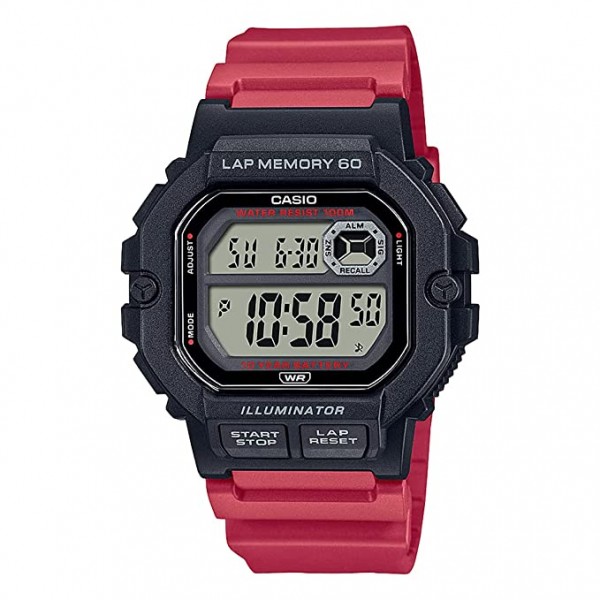 Casio Digital Resin Band Watch for Men, Red - WS-1400H-4AVDF