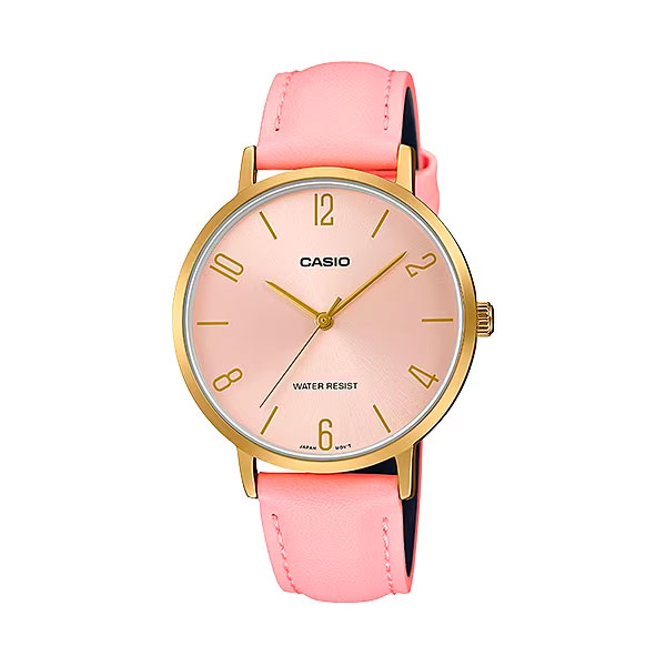CASIO Analog Leather Watch For Women, Pink - LTP-VT01GL-4BUDF