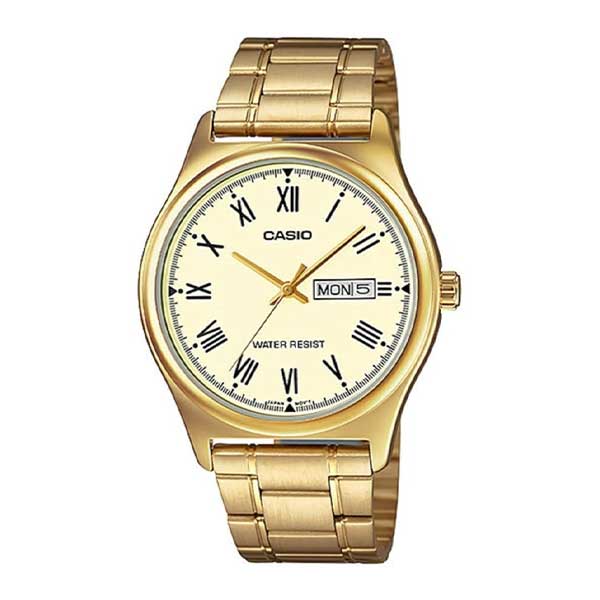 Casio Stainless Steel Gold Dial Leather Band Watch for Men - MTP-V006G-9BUDF