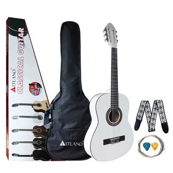 ARTLAND Linden 39" Top Back & Side Classical Guitar, White - CG860W
