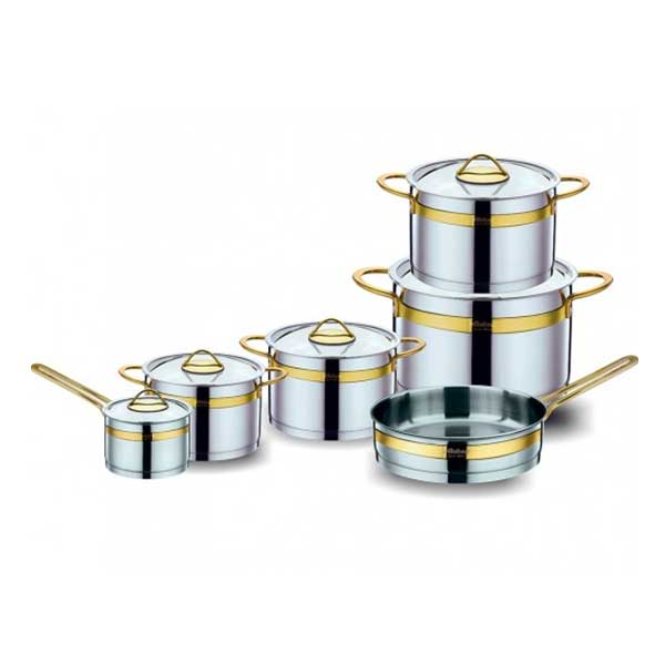 AKDENIZ Stainless Steel with Gold Ring Cookware 11 Pieces Set - AKDENIZ-11-SS