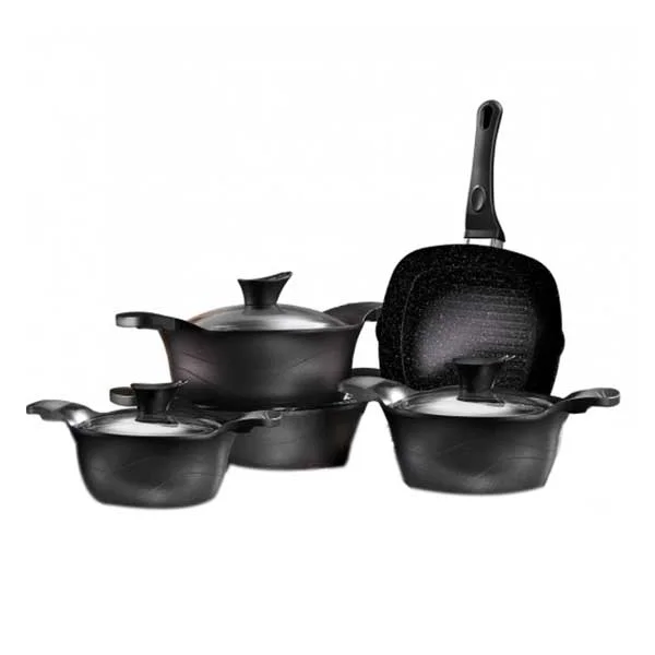 AKDENIZ Die Cast Aluminum Cookware 9 Pieces Set, Black - AKDENIZ-9-BL