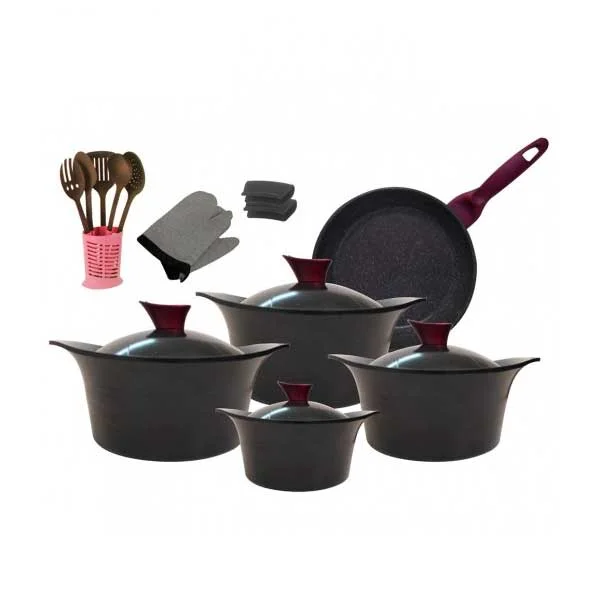 AKDENIZ Die Cast Aluminum Cookware 19 Pieces Set, Black - AKDENIZ-19-BL