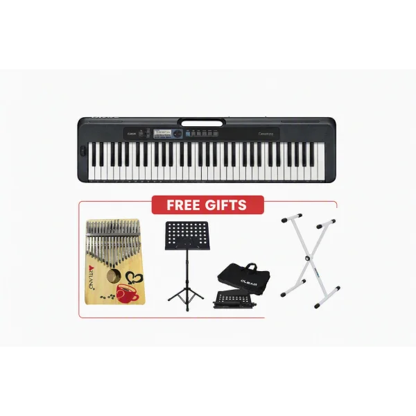 Casio 61-Key Portable Musical Black Keyboard with Free Stand, Music Sheet & Kalimba - BN-CT-S300C2