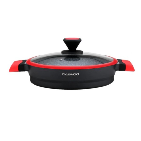 Daewoo Shallow Granite Casserole with Lid, 28cm - Red/Black - DCC 280S