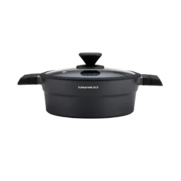 Daewoo 28cm Shallow Granite Casserole with Lid - Black/Gray - DCC 280S-BK