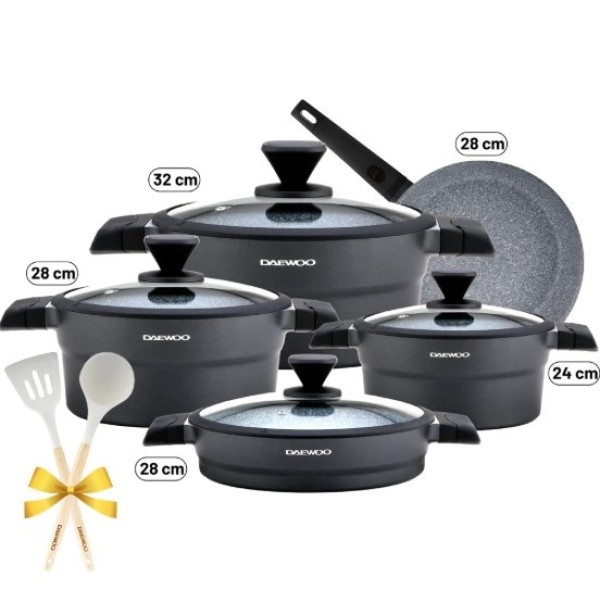Daewoo X Series Non-Stick Granite Coating Cookware Set Of 9 with Free 2 Pcs of Utensil Tools - DCS5X-BK