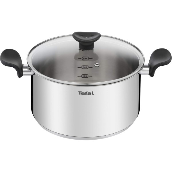Tefal Primary 24cm, Stainless Steel Stew Pot with Glass Lid - E3084604