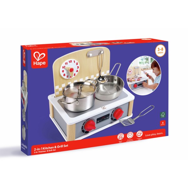 Hape 2-in-1 Kitchen & Grill Set Toy for Baby - E3151-T