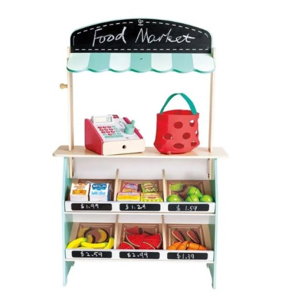 Hape - Wooden Farmers Market Stall Playset with Accessories - E3209-T