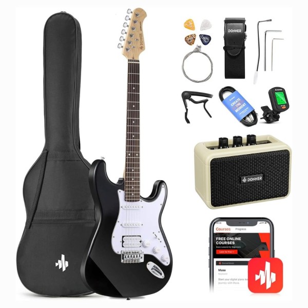 Donner DST-100B Electric Guitar Bundle, Black - EC1099