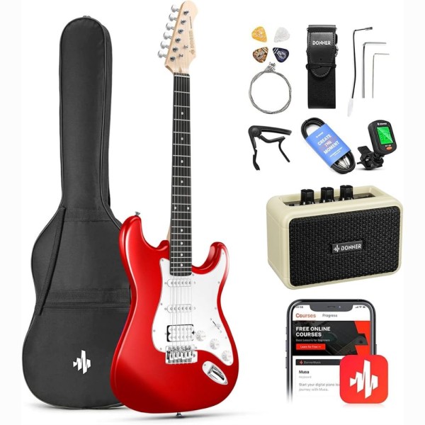 Donner DST-100R Electric Guitar Bundle, Sonic Red - EC1166