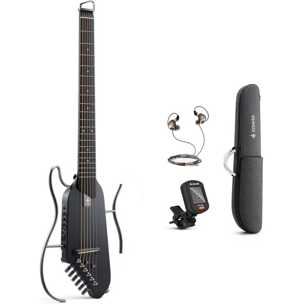 Donner HUSH I Portable Ultra-Light Electric Acoustic Guitar for Travel, Black - EC1782