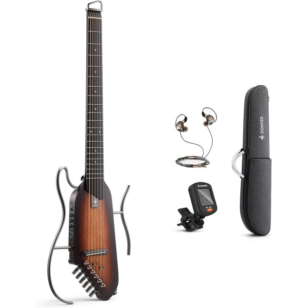 Donner HUSH I Portable Ultra-Light Electric Acoustic Guitar for Travel, Sunburst - EC1783