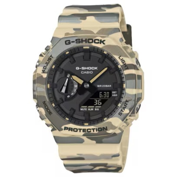 Casio G-Shock Beige Camouflage Band, Analog-Digital Watch for Men - GA-2100CM-5ADR