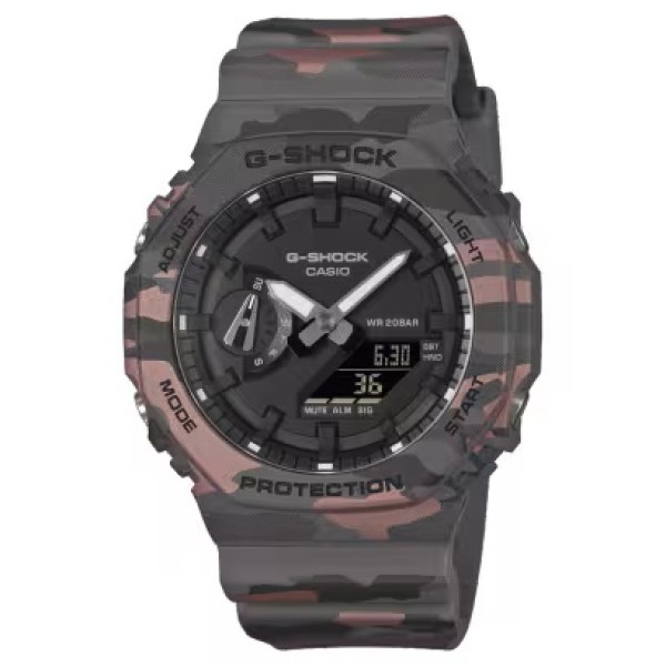 Casio G-Shock Gray Camouflage Band, Analog-Digital Watch for Men - GA-2100CM-8ADR