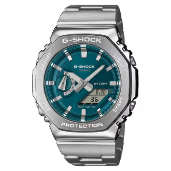 Casio G-Shock Stainless Steel Band, Green Dial Analog-Digital Watch for Men - GM-2110D-3A1DR