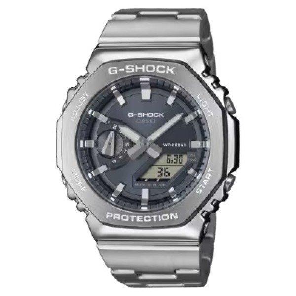 Casio G-Shock Stainless Steel Band, Gray Dial Analog-Digital Watch for Men - GM-2110D-8ADR