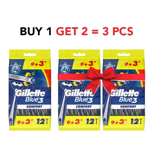 Gillette Blue3 Comfort Disposable Men's Razors, 9+3 Pieces - BUY 1 GET 2 FREE