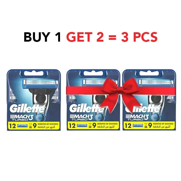 Gillette Mach3 Turbo Men's Razor Blade Refills 12 Count - BUY 1 GET 2 FREE