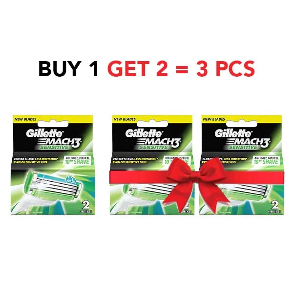 Gillette Mach 3 Sensitive Manual Shaving Razor Blades - 2 Pieces - BUY 1 GET 2 FREE