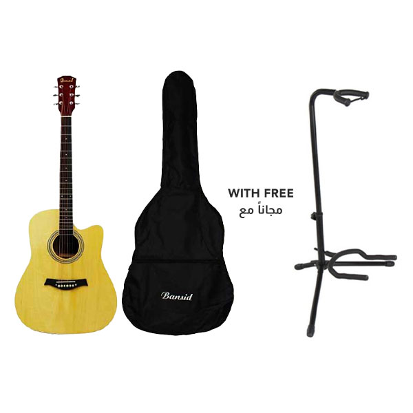 BANSID Basswood 41inch Acoustic Guitar with FREE STAND, Natural - FT-G41-NATURAL-1