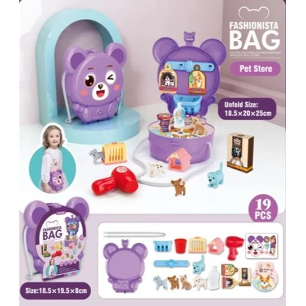 Pocket Toys Pet Shop Shoulder Bear Bag with Accessories 19pcs Set - KL01-7