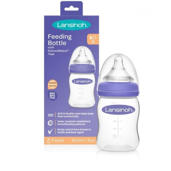 LANSINOH Glass Baby Bottle with NaturalWave Slow Flow Teat - 160 ml