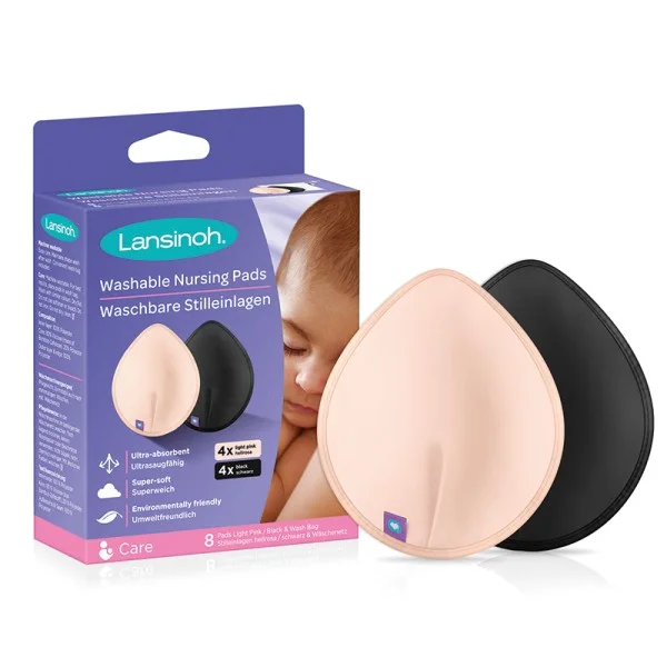 LANSINOH Washable Nursing Pads, Black & Pink