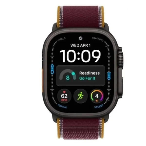 Apple Watch Ultra 4 GPS + Cellular 49mm Black Titanium Case with Burgundy Trail Loop - S/M