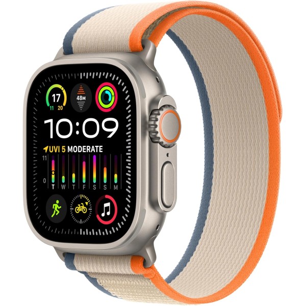 Apple Watch Ultra 2 GPS + Cellular 49mmTitanium Case with Orange/Beige Trail Loop – S/M Apple Watch Ultra 2 GPS + Cellular 49mmTitanium Case with Orange/Beige Trail Loop – S/M