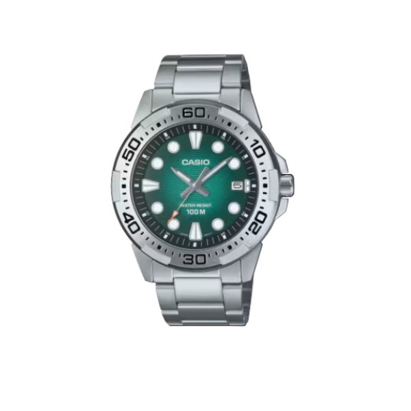 Casio Green Dial, Stainless Steel Band Analog Watch for Men - MTD-140D-3AVDF