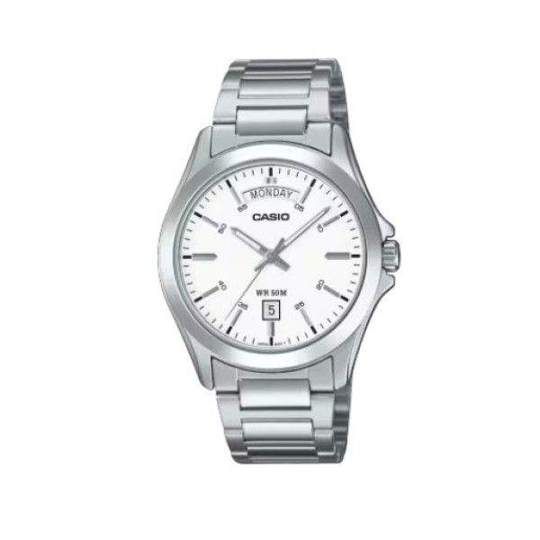 Casio White Dial, Stainless Steel Band Analog Watch for Men - MTP-1370D-7A3VDF
