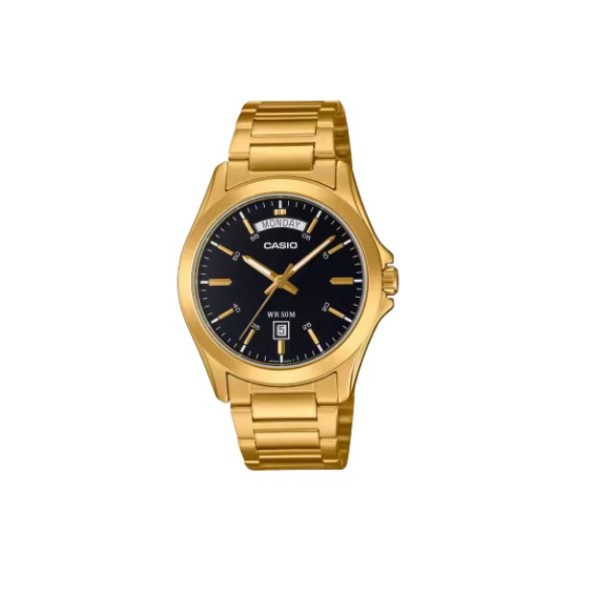 Casio Black Dial, Gold Stainless Steel Band, Analog Watch for Men - MTP-1370G-1AVDF