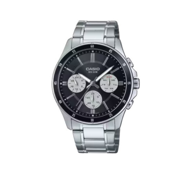 Casio Enticer Black Dial, Stainless Steel Band Watch for Men - MTP-1374D-1A3VDF
