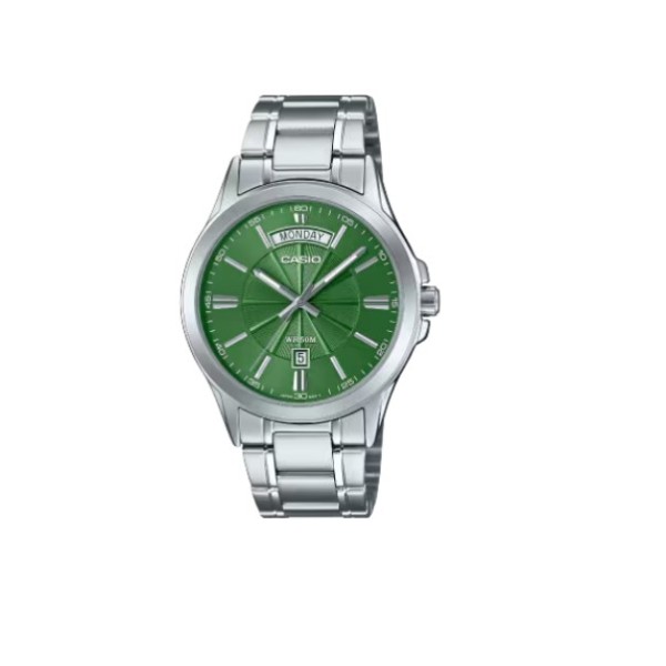 Casio Green Dial, Stainless Steel Band Analog Watch for Men - MTP-1381D-3AVDF
