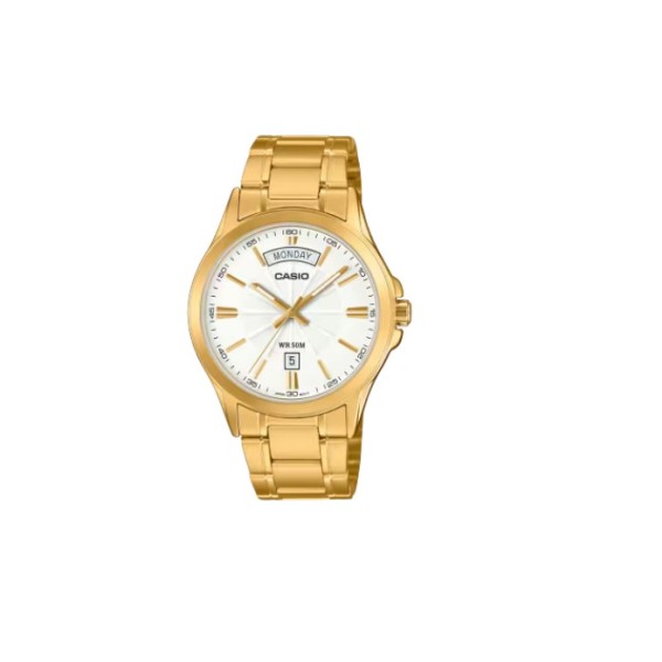 Casio White Dial, Gold Stainless Steel Band Analog Watch for Men - MTP-1381GD-7AVDF
