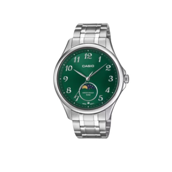 Casio Classic Design, Green Dial Stainless Steel Band, Analog Watch for Men - MTP-M110D-3AVDF