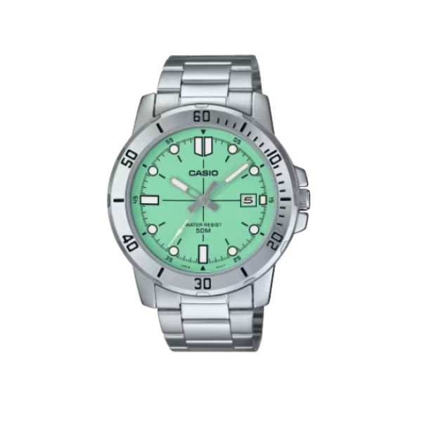 Casio Stainless Steel Band, Green Dial Watch for Men - MTP-VD01D-3E1VUDF