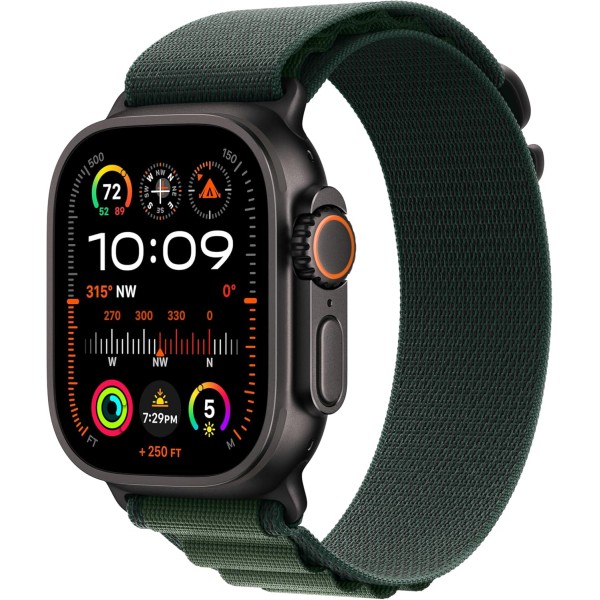 Apple Watch Ultra 2 GPS + Cellular 49mm Black Titanium Case with Dark Green Alpine Loop - Large Apple Watch Ultra 2 GPS + Cellular 49mm Black Titanium Case with Dark Green Alpine Loop - Large