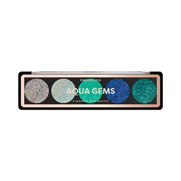 PROFUSION AQUA GEMS, 5-Shade Glitter Palette - 2E100EDSP